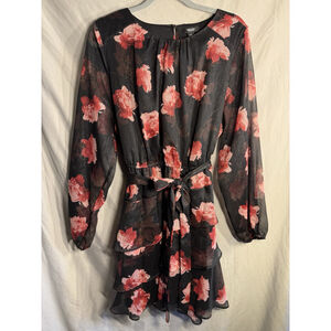 Simply Vera Vera Wang Women's Mini Lined Tiered Ruffle Dress Black/Pink XXL